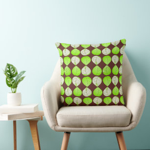 Coussin Feuilles de la tête de poisson Chocolat Lime vert