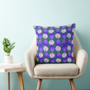 Coussin Feuilles de la tête de poisson Jade foncé violet b