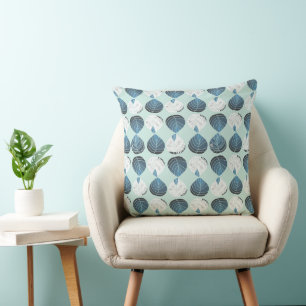 Coussin Feuilles de la tête de poisson Turquoise blanc oeu