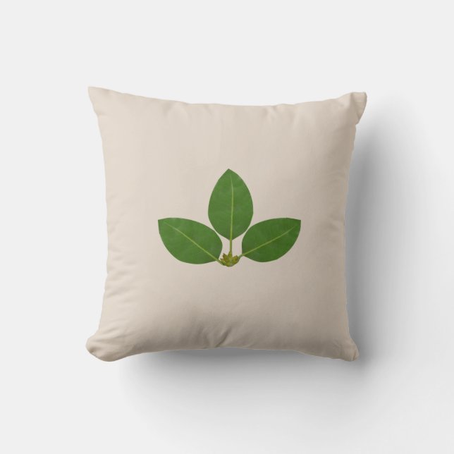 Coussin Feuilles de Laurier Vert Moderne sur fond beige cl (Recto)