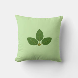Coussin Feuilles de Laurier Vert Moderne sur fond vert cla