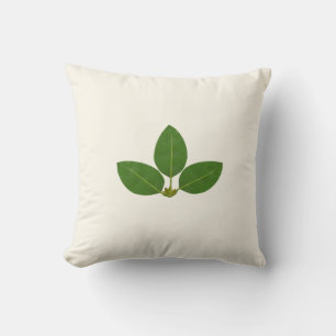 Coussin Feuilles de Laurier Vert Moderne sur Ivoire