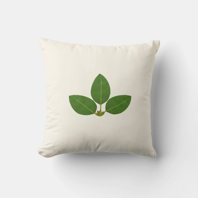 Coussin Feuilles de Laurier Vert Moderne sur Ivoire (Recto)