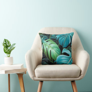 Coussin Feuilles de Monstera Botanique Feuillage Jungle Tr