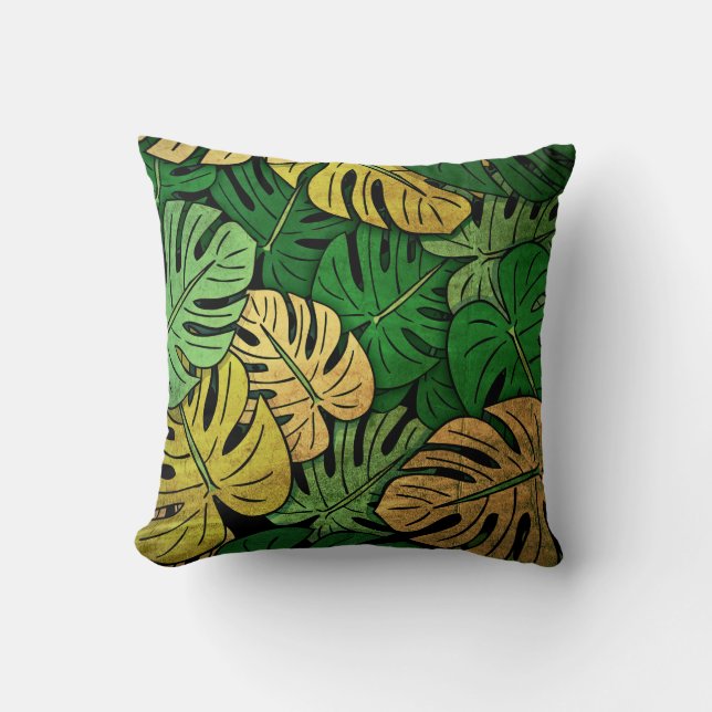 Coussin Feuilles de Monstera Grunge (Recto)