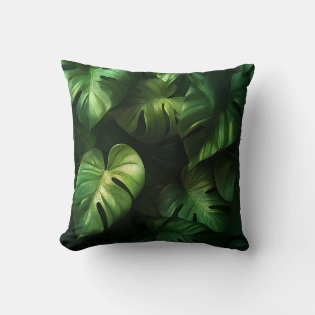 Coussin Feuilles de Monstera Tropicales - Design Vert Luxu (Recto)