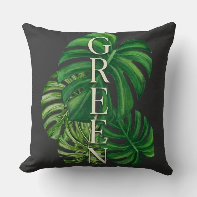 Coussin Feuilles de Monstera Vertes (Recto)