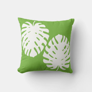 Coussin Feuilles de Monstera Vertes Blanc Moderne Jeté C