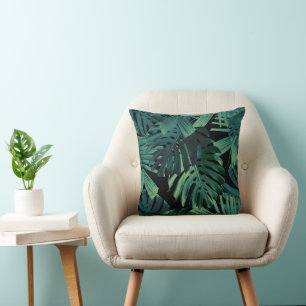 Coussin Feuilles de nuit de jungle tropicale Monstera 1