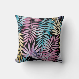 Coussin Feuilles de palme : aquarelle motif foncé