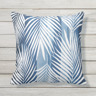 Coussin Feuilles de palme blanc bleu tropical moderne
