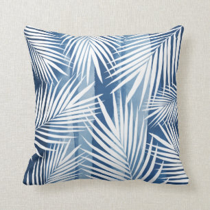 Coussin Feuilles de palme blanc bleu tropical moderne
