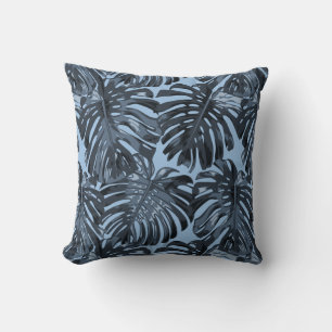 Coussin Feuilles de palme bleu gris tropical