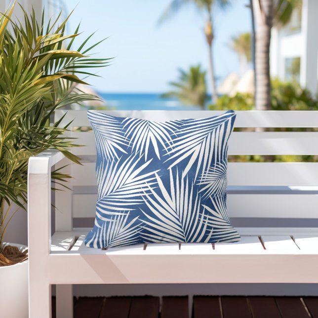 Coussin Feuilles de palme bleu tropical (Créateur téléchargé)