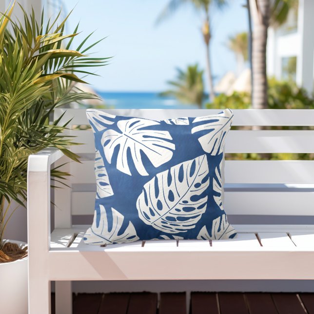 Coussin Feuilles de palme bleu tropical (Créateur téléchargé)