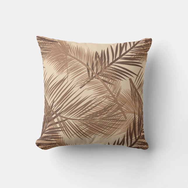 Coussin Feuilles de palme imprimées, Brown foncé, tan et b (Recto)