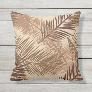 Coussin Feuilles de palme imprimées, Brown foncé, tan et b