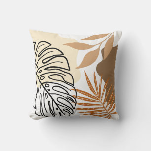 Coussin Feuilles de palmier abstraites modernes ton terre 
