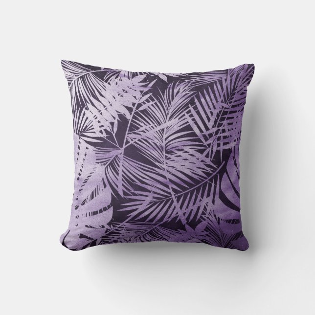 Coussin Feuilles de palmier tropical pourpre (Recto)