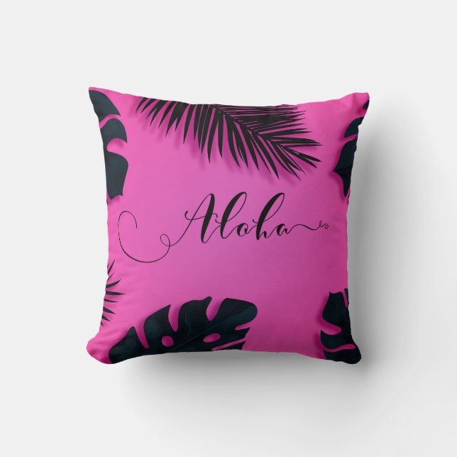 Coussin Feuilles de palmier tropical rose Hawaï été Aloha (Recto)