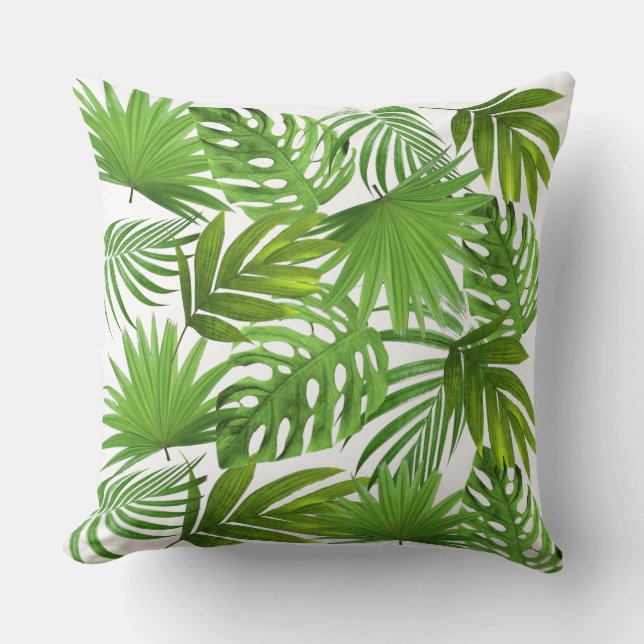 Coussin Feuilles de palmier vertes sur fond blanc  (Recto)