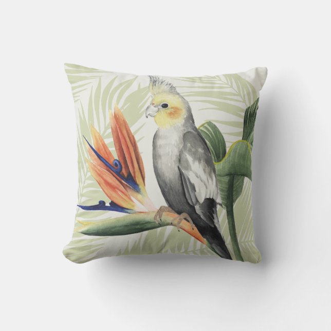Coussin Feuilles de palmiers à oiseaux noirs (Recto)
