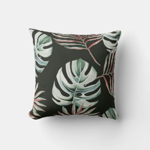 Coussin Feuilles de palmiers, monstère : aquarelle tropica