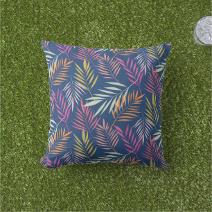 Coussin Feuilles de palmiers tropicaux d'été en bleu
