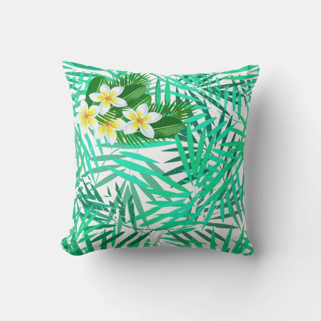 Coussin Feuilles de palmiers tropicaux et motif de fleurs (Recto)