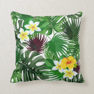 Coussin Feuilles de palmiers tropicaux et motif de fleurs