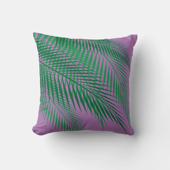Coussin Feuilles de palmiers tropicaux sur violet (Recto)