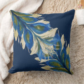 Coussin Feuilles de paon bleu Aquarelle marine peinte à la (Couverture)