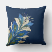 Coussin Feuilles de paon bleu Aquarelle marine peinte à la (Verso)