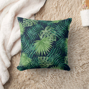 Coussin Feuilles de peinture aquarelle tropicale sur fond
