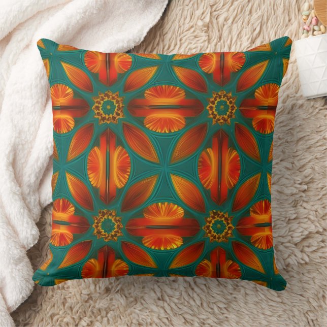 Coussin feuilles de style marocain or rouge orange sarcell (Couverture)