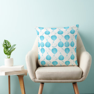 Coussin Feuilles de tête de poisson Turquoise Blanc