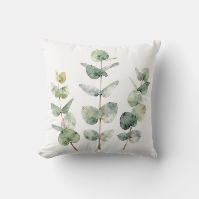 Coussin Feuilles d'eucalyptus botanique à l'aquarelle (Recto)
