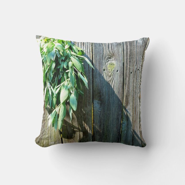 Coussin Feuilles d'herbe botanique boho rustique en bois d (Recto)