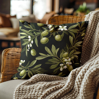 Coussin Feuilles d'Olives Vertes Élégantes Botanique 