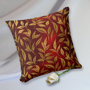 Coussin Feuilles d'or sur la Bourgogne Red Glow