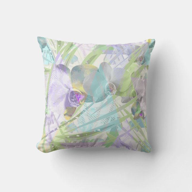 Coussin Feuilles d'orchidées et de palmiers, tropicale (Recto)