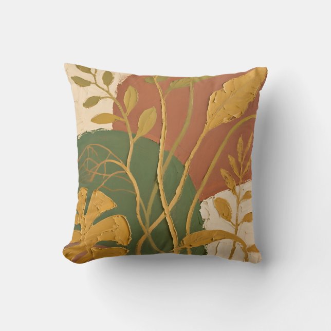 Coussin Feuilles Dorées Abstraites (Recto)