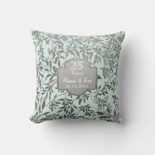 Coussin Feuilles du 25e anniversaire de Mariage d'argent (Recto)