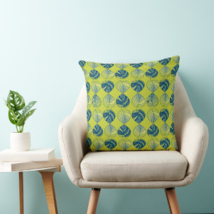 Coussin Feuilles en tête de poisson New Kiwi Dark Turquois