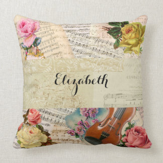 Coussin Feuilles et arrangement floral de musique vintages