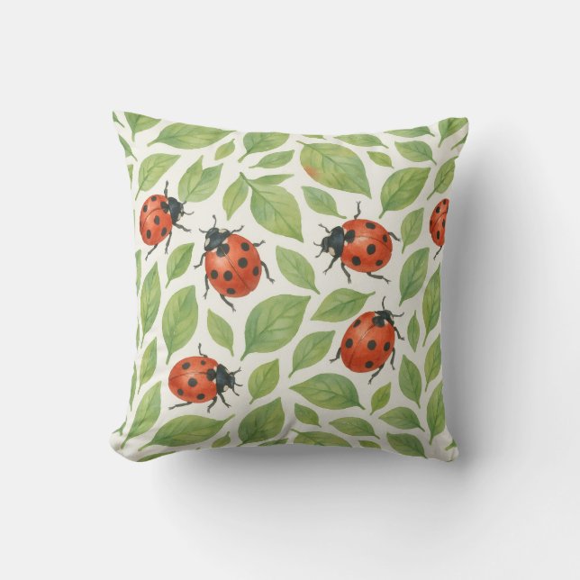 Coussin Feuilles et coccinelles  (Recto)