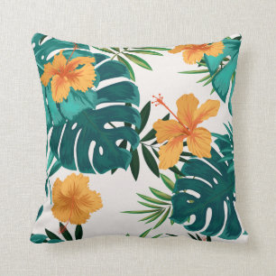 Coussin Feuilles Et Fleurs Exotiques