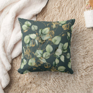 Coussin Feuilles Eucalyptus en Motif bleu et or