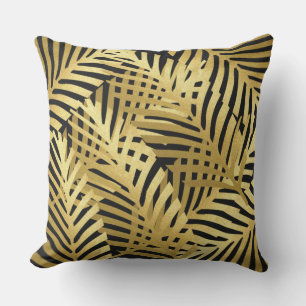 Coussin Feuilles exotiques de palmier zèbre motif doré sur