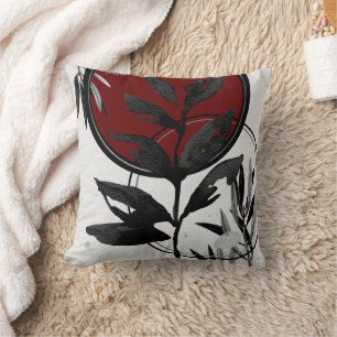 Coussin Feuilles gris bordeaux et noir d'aquarelle
